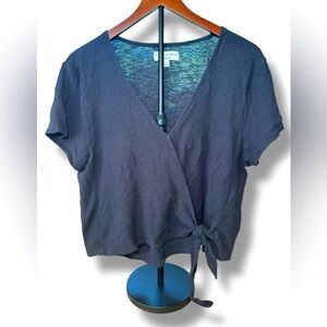 Texture & Thread Madewell Wrap Top Tie Front V Neck‎ Short Sleeve Blouse XL EUC